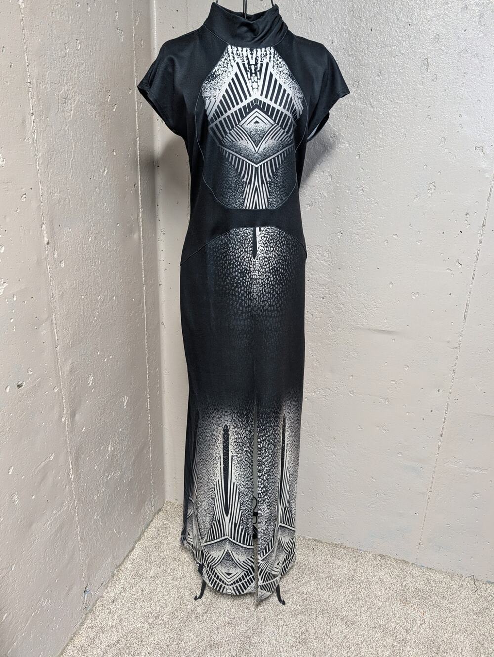 La Pateau Black White Geometric Maxi Dress Art Deco Y2K